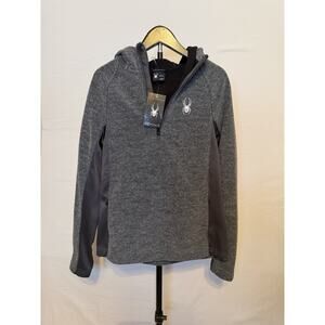 Spyder Men's Fleece 1/4 Zip Hooded Pullover Hoodie Gray High Neck Long Sleeve S